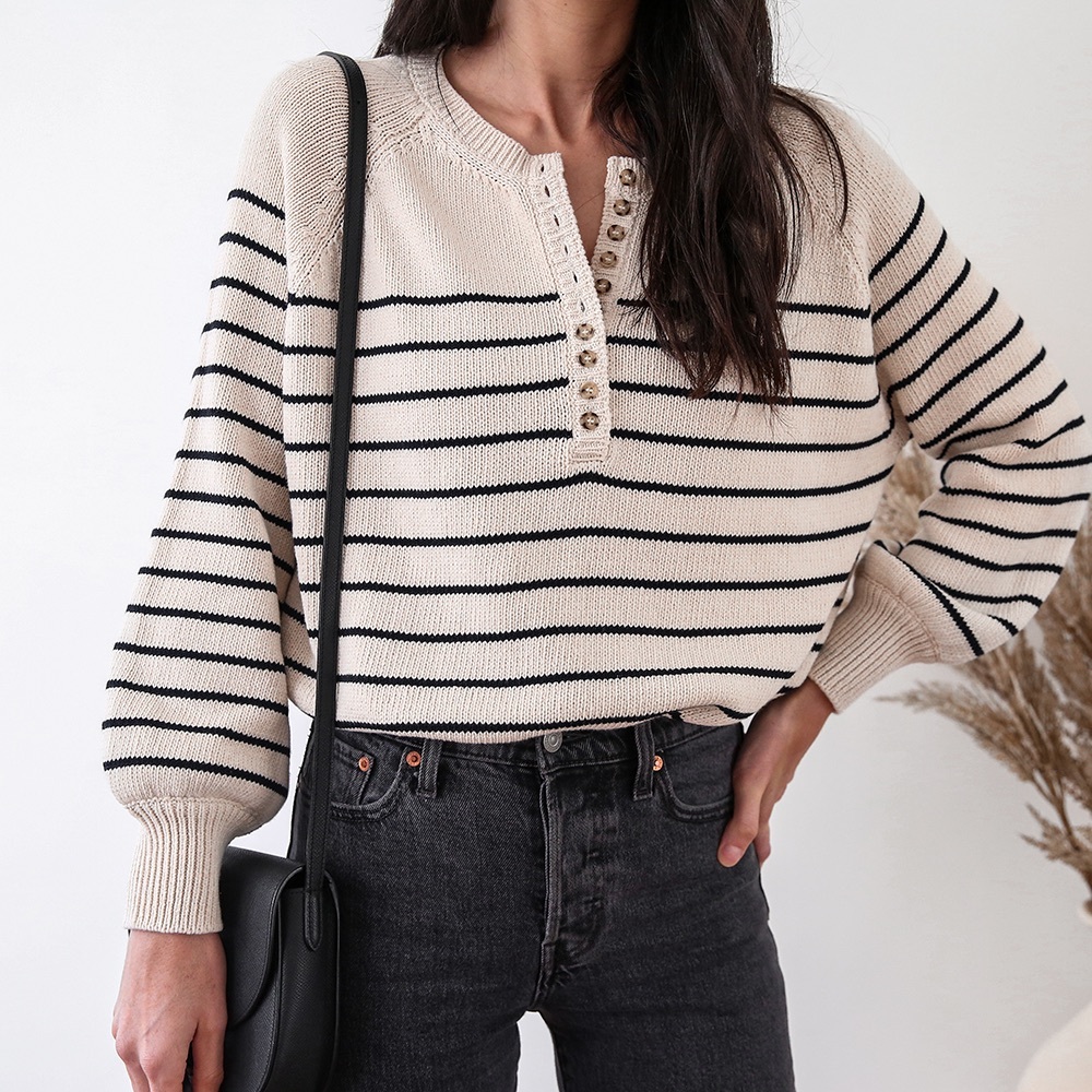 🌷Sézane Leontine Jumper in Ecru & Navy
